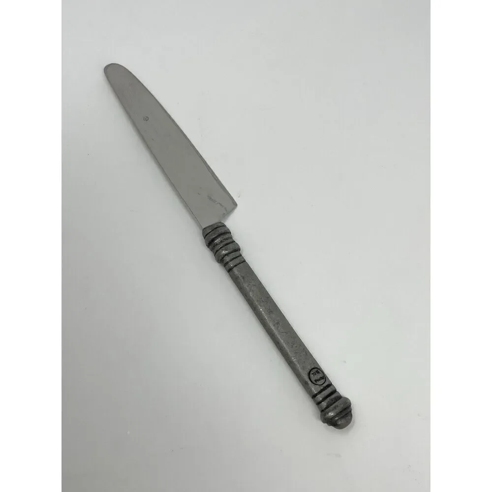 Pottery Barn 70% PEWTER Banded Handle & 18/8 Stainless Dinner Knife 8 7/8”